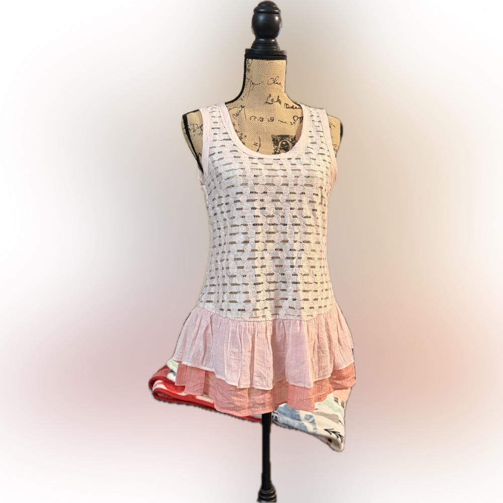 A'reve Lace Top Slit Back Ruffle Trim Size M Pastel Sheer Feminine Boho